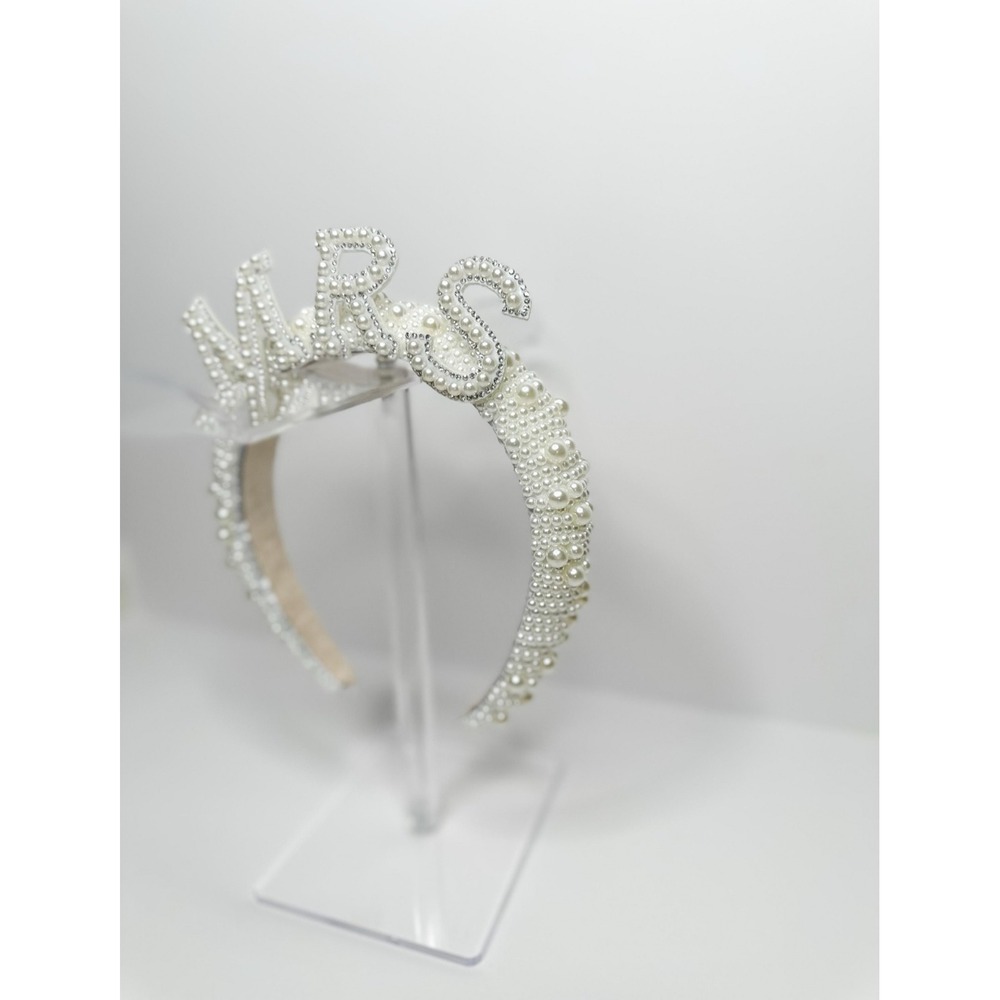 Mrs Rhinestone Pearl Headband Bridal Wedding‎ Bachelorette Party Tiara - Picture 5 of 6